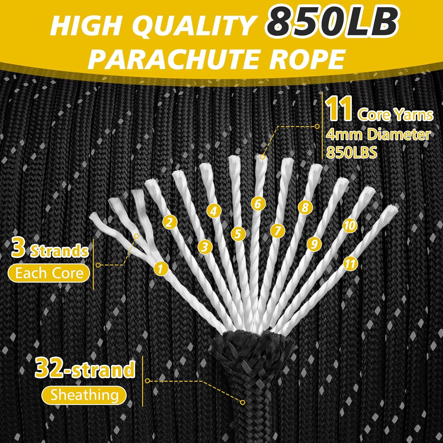850lb Reflective Paracord Rope - Para Cord 1000Ft avaliação e preço