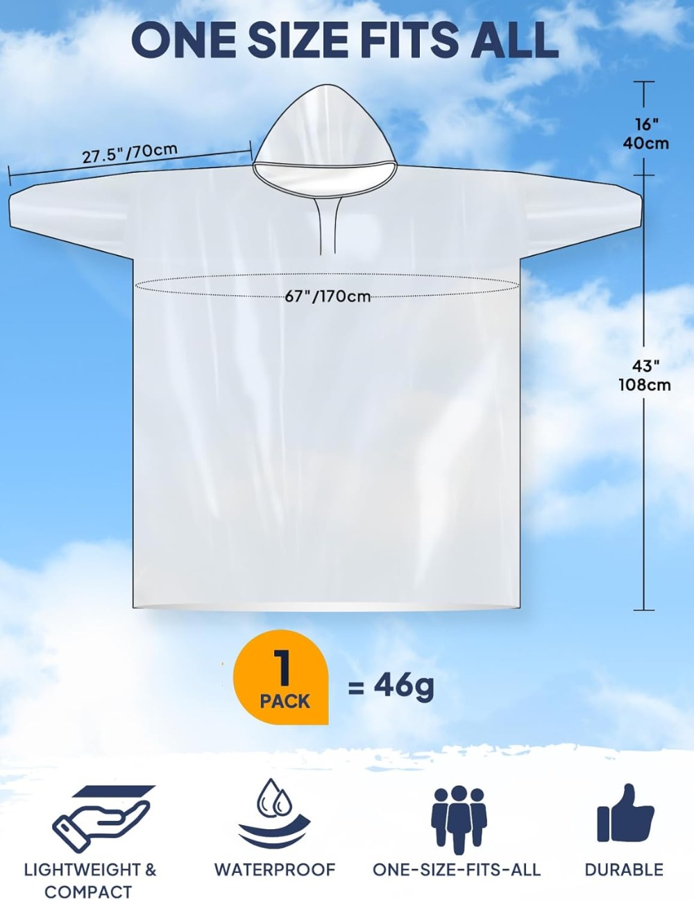 Disposable Rain Poncho for Adu - Emergency Poncho Rain avaliação e preço