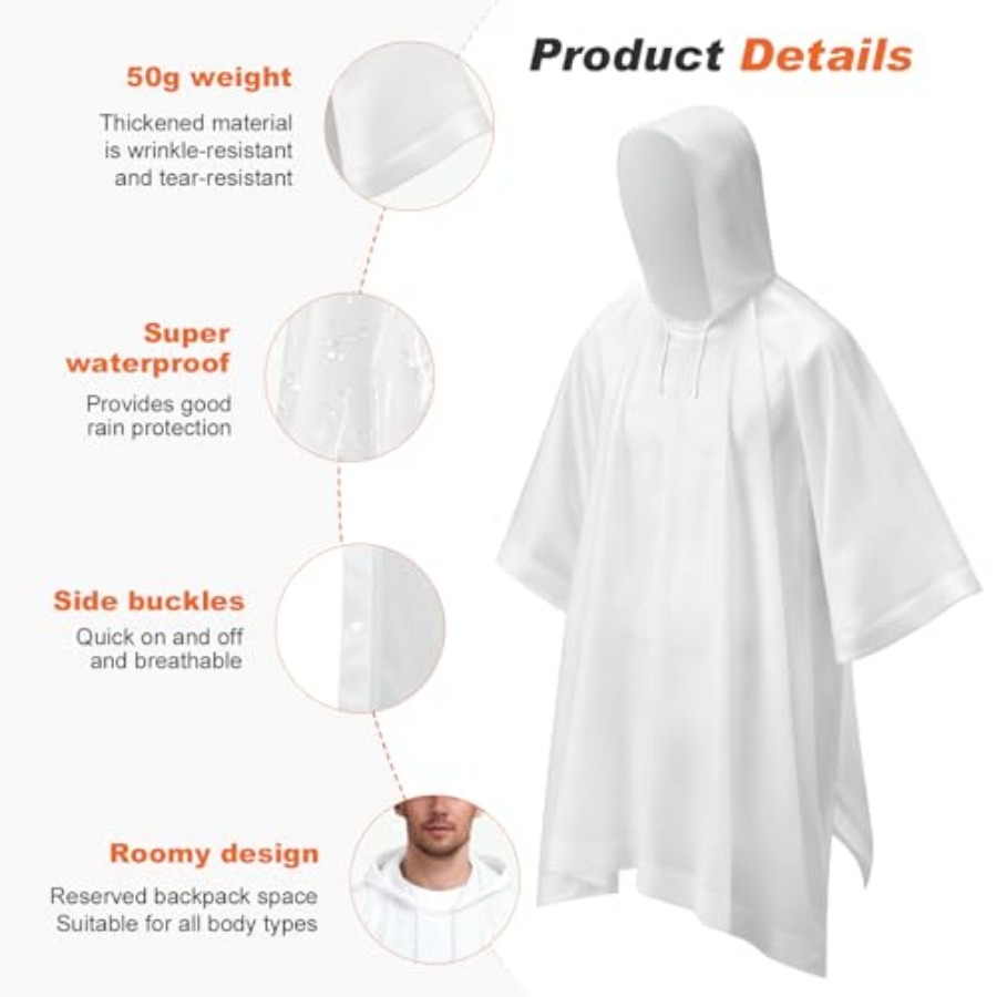 8 Pack Hooded Rain Ponchos for - Emergency Poncho Rain avaliação e preço